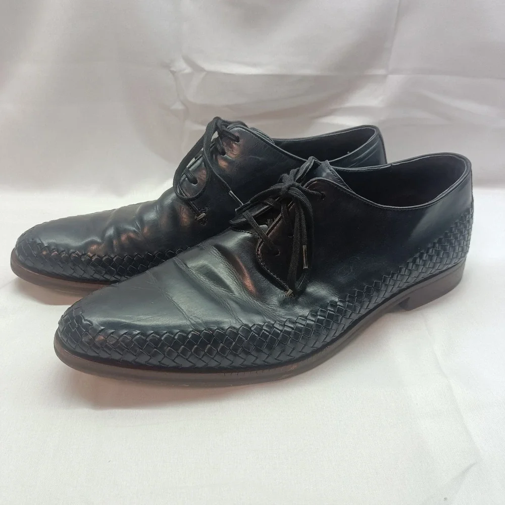 Cole Haan Grand OS Navy Blue Woven Leather Derby Dress Shoes Mens 12M Preppy